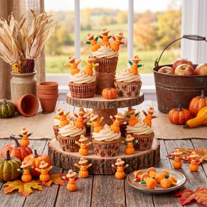 Beeveer 25 Pcs Fall Pumpkin Scarecrow Mini Figurines - Thanksgiving Decor