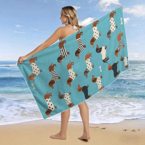 Cute Dachshund Puppy Beach Towel - Large 36x72 Inch Absorbent Quick Dry Microfiber