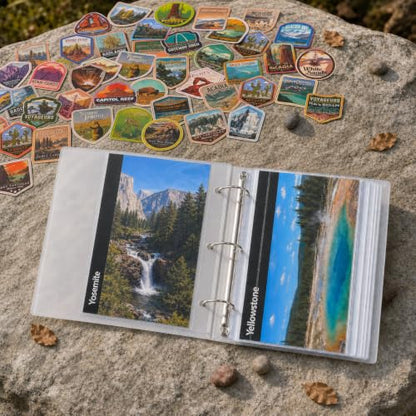 National Park Map Collection Binder with 63 Vintage Stickers & Waterproof Sleeves