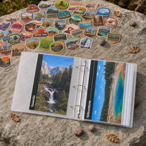 National Park Map Collection Binder with 63 Vintage Stickers & Waterproof Sleeves