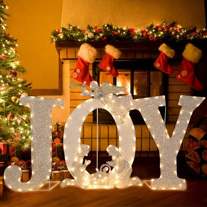 Outdoor Christmas Joy Nativity Scene Decoration 5.25FT x 3.15FT Lighted Display
