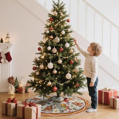 Beige Gingerbread Christmas Tree Skirt 48 Inches - Holiday Tree Decor