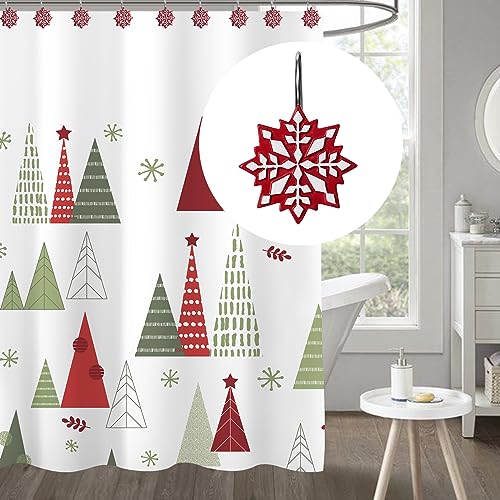 Christmas Shower Curtain Hooks Snowflake Red White Resin Set - 12 Pack