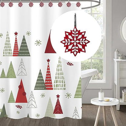 Christmas Shower Curtain Hooks Snowflake Red White Resin Set - 12 Pack