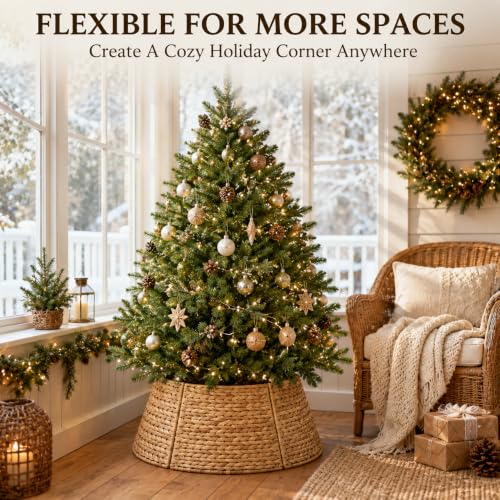 28 Inch Woven Rattan Christmas Tree Collar - Tree Skirt for Artificial Trees