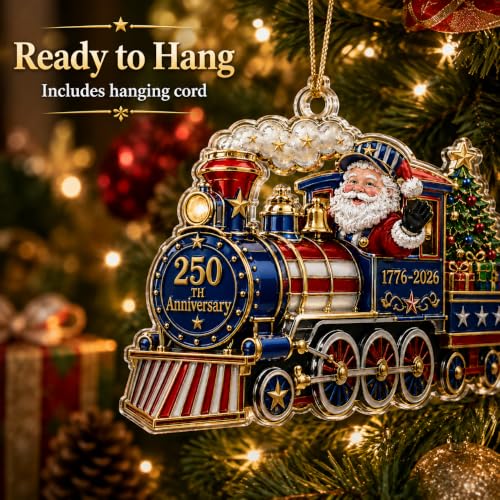 Santa Train 250 Anniversary Christmas Ornament Acrylic Patriotic USA Celebration