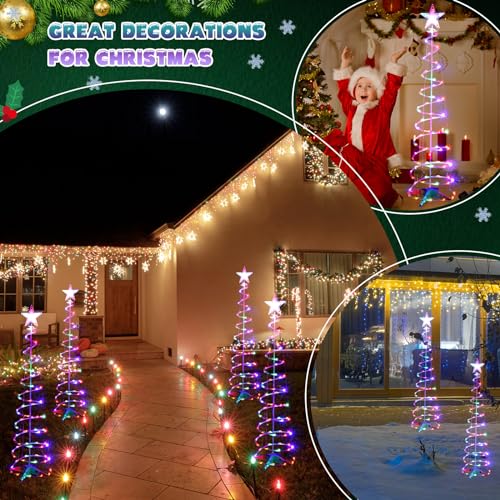 4 Pack 6ft Spiral Christmas Tree Lights - 125 LED Outdoor Decor