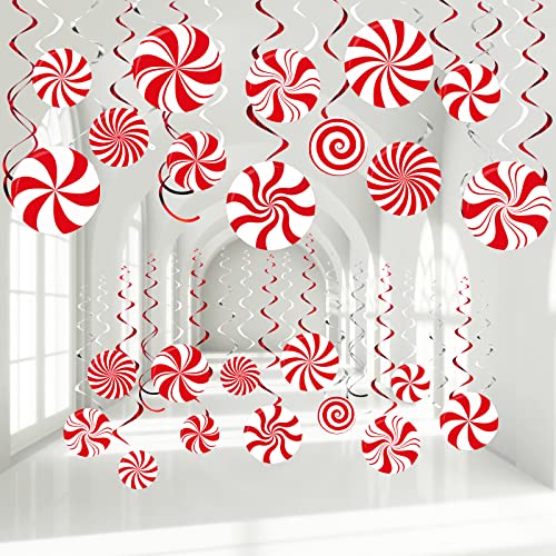Christmas Peppermint Candy Hanging Decorations - Red & White Streamers, 54 Pcs Holiday Party Decor