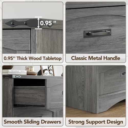 Decofy Grey 47" Farmhouse 6-Drawer Dresser for Bedroom — Variation: Grey