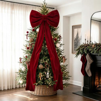 8 Ft Red Velvet Christmas Bow for Holiday Decorations - Giant Tree Topper