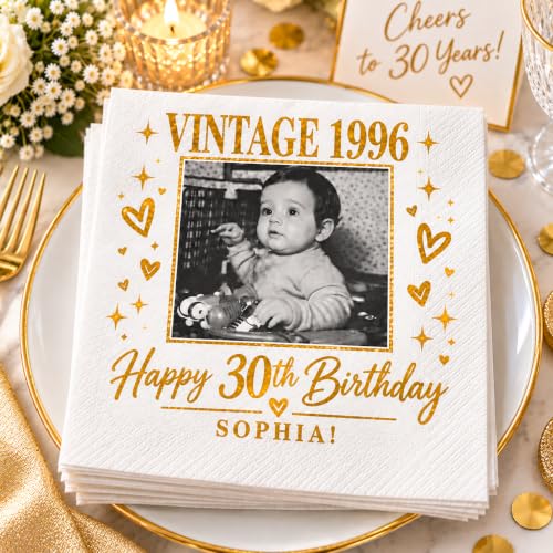 Personalized 50th Birthday Napkins - Custom Photo Cocktail Party Supplies - Birthday Napkin 5
