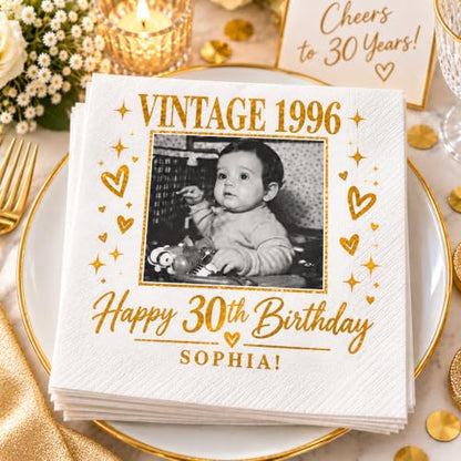 Personalized 50th Birthday Napkins - Custom Photo Cocktail Party Supplies - Birthday Napkin 5