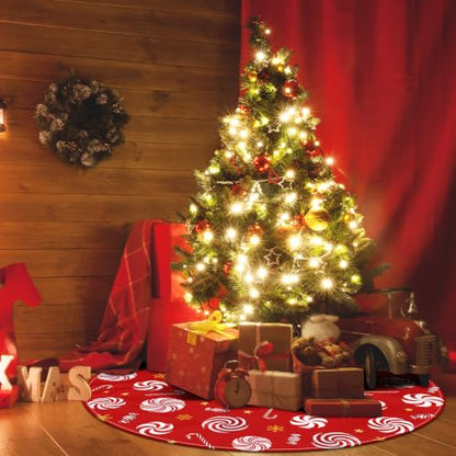 Lollipop Christmas Tree Skirt 48 Inch Candy Cane Xmas Tree Decor - Red