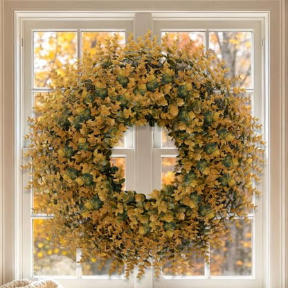 26 Inch Fall Boxwood Wreath for Front Door Outdoor Decoration - Orange