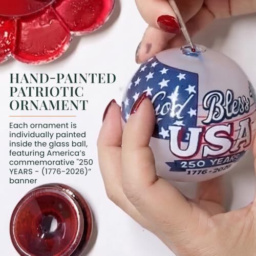 Hand-Painted Glass USA Christmas Ornament 1776-2026 Patriotic Keepsake