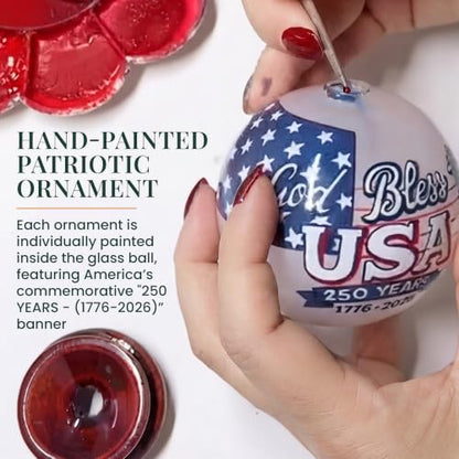 Hand-Painted Glass USA Christmas Ornament 1776-2026 Patriotic Keepsake