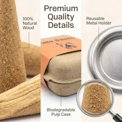 30 Palo Santo Incense Cones with Metal Dishes - Natural Aromatherapy Set