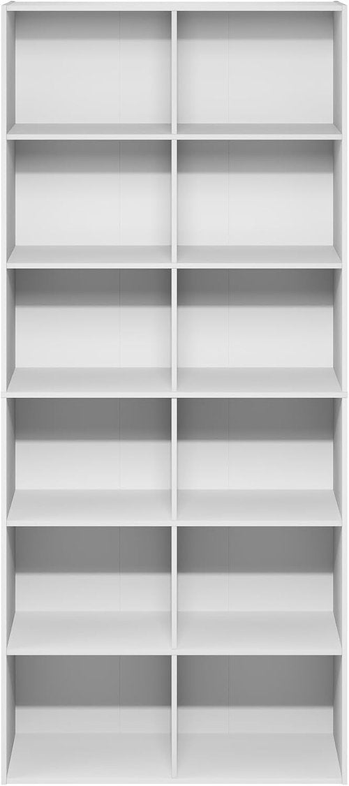 Furinno 12-Cube Bookshelf - Stylish Open Shelf Storage Organizer | 12 x 32 x 71 Inches, White