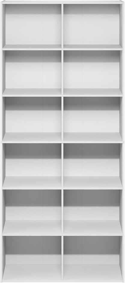 Furinno 12-Cube Bookshelf - Open Shelf Bookcase & Cube Storage Organizer | Plain White, 12 x 32 x 71