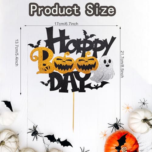 Halloween Cake Topper Black Glitter Boo Day with Castle Witch Pumpkin Ghost Bat - Color 3