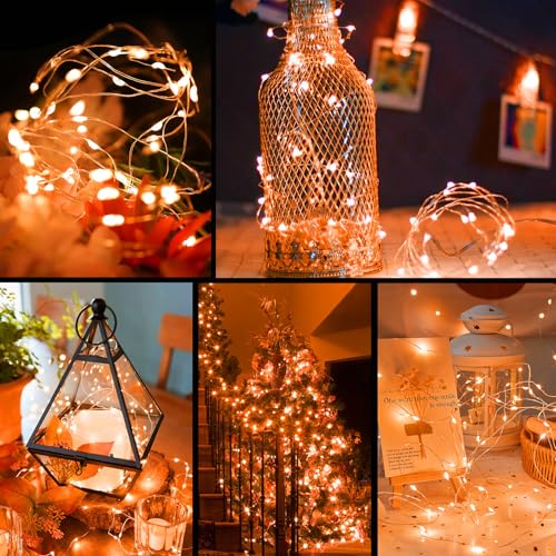 Battery-Operated Fairy Lights 100 Pack, 7ft Copper Wire LED String Lights with 3 Modes - Orange