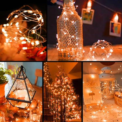 Battery-Operated Fairy Lights 100 Pack, 7ft Copper Wire LED String Lights with 3 Modes - Orange