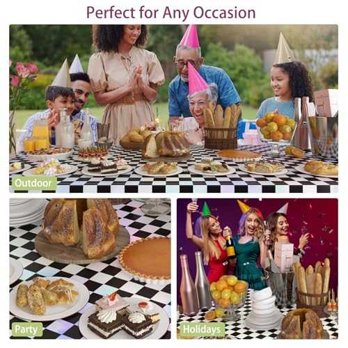 Black and Silver Disposable Plastic Tablecloths 54 x 108 Inches - 4 Pack