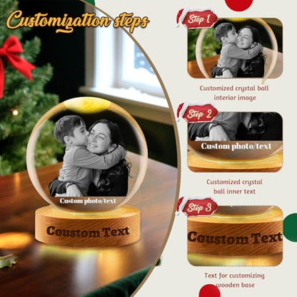Personalized Crystal Snow Globe with Custom Photo and Text - Christmas Keepsake - Variation of THIS listing