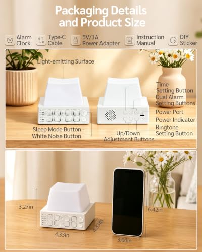 Grey Cute Keycap Alarm Clock with Night Light & White Noise - 3-in-1 Bedroom Timer