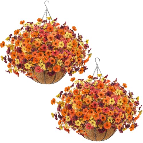 Fall Artificial Flower Baskets with Hanging Chains - 4-Color Autumn Decor Set