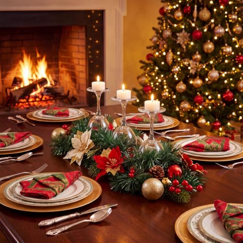 Christmas Table Centerpiece Kit - DIY Holiday Decor with Wine Glasses & Greens
