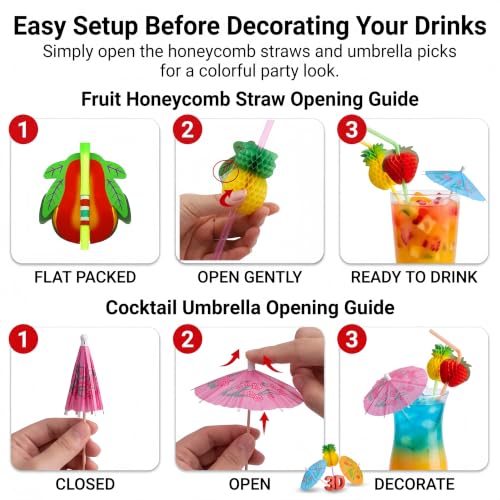 75 Pcs Cocktail Umbrellas & Fruit Straws - Party Drink Decorations