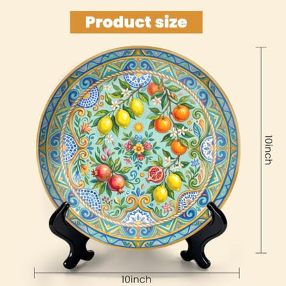 10-Inch Ceramic Decorative Plate with Stand & Hook - Mediterranean Citrus Mandala in Color 4