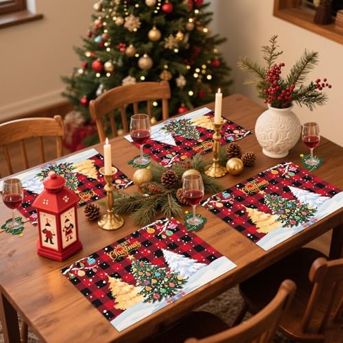 Christmas Tree Disposable Placemats & Coasters Set - 50 Pcs Holiday Table Decor