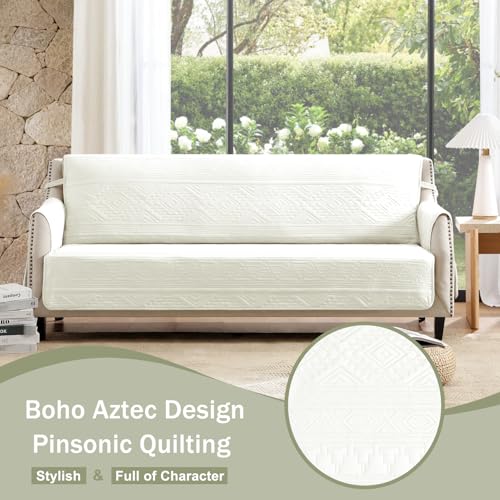 Large White Recliner Chair Cover Water-Repellent Boho Slipcover with Pockets - 30 Inch