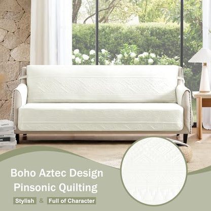 Large White Recliner Chair Cover Water-Repellent Boho Slipcover with Pockets - 30 Inch