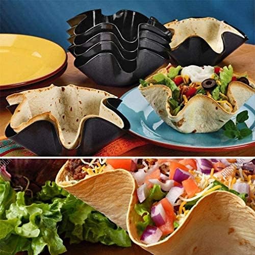 Skiennix Tortilla Pan Set - Non-Stick Carbon Steel Taco Salad Bowl Makers | 6 Pcs Fluted Design