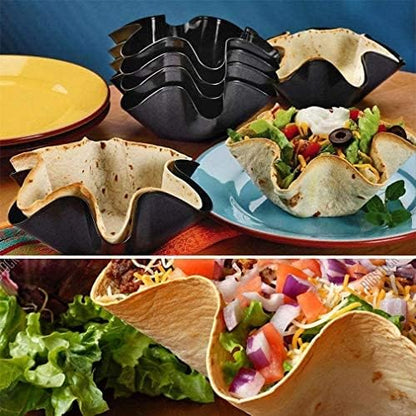 Skiennix Tortilla Pan Set - Non-Stick Carbon Steel Taco Salad Bowl Makers | 6 Pcs Fluted Design