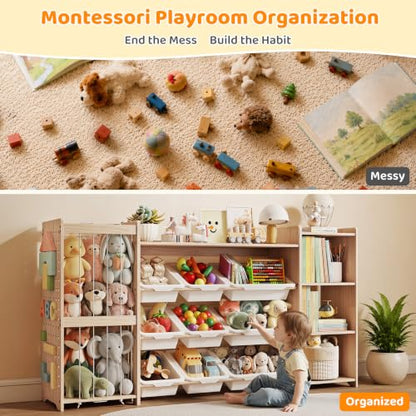 Kids Toy Storage Organizer & Bookshelf with Stuffed Animal Storage