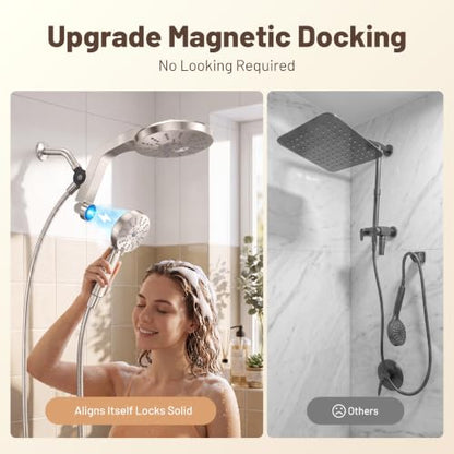 Rain Shower Head with Handheld Spray Combo - 8-Mode High Pressure Shower System, Brushed Nickel