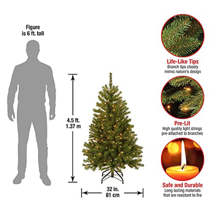 4.5ft Pre-Lit North Valley Spruce Christmas Tree - Includes 200 Lights, Hinged Branches, 32in Base