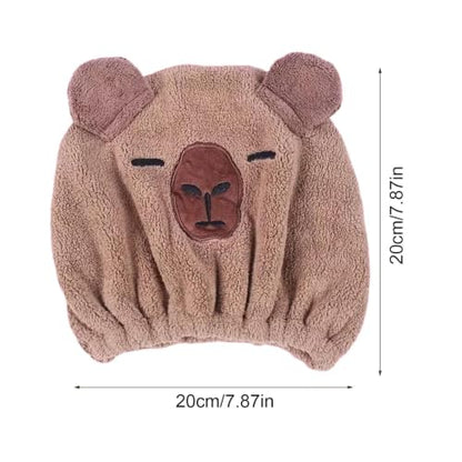 Light Brown Animal-Shaped Hair Towel with Ears, Soft Coral Fleece, Versatile & Absorbent