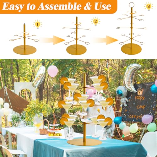 Gold 2 Pack Champagne Tower for Parties, 3-Tier Cocktail Glass Stand