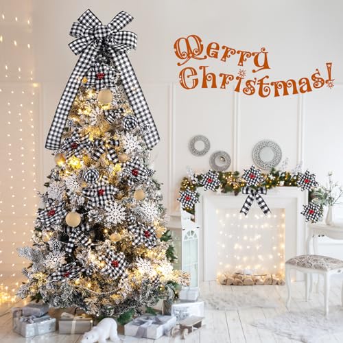 Lyrow Buffalo Plaid Christmas Tree Ornament Set - Black White, 94 pcs