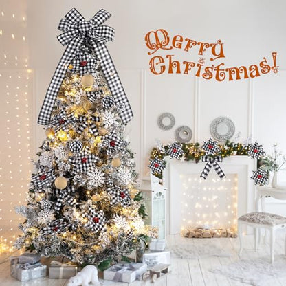 Lyrow Buffalo Plaid Christmas Tree Ornament Set - Black White, 94 pcs