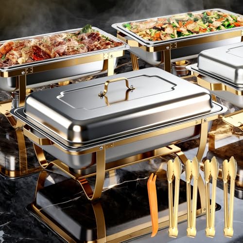 Golden 4-Pack 9 Qt Stainless Steel Buffet Chafing Dishes for Catering & Events