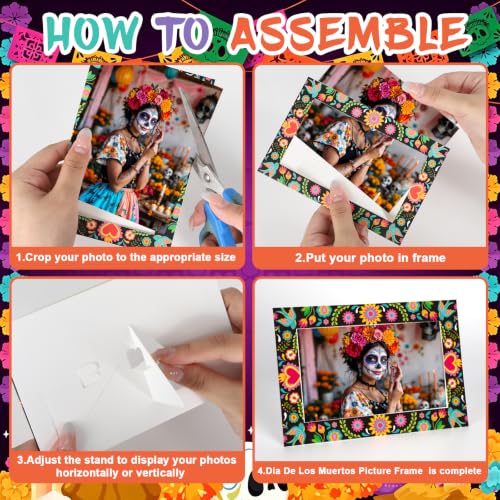 Day of The Dead Ofrenda Paper Picture Frames for Dia De Los Muertos Altar Decorations - 24 Pack, 4x6 Inch - Dia De Los Muertos / 4x6