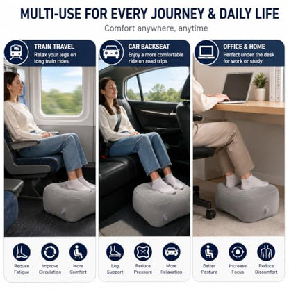 Inflatable Foot Rest for Airplane Travel Portable Leg Pillow for Flights