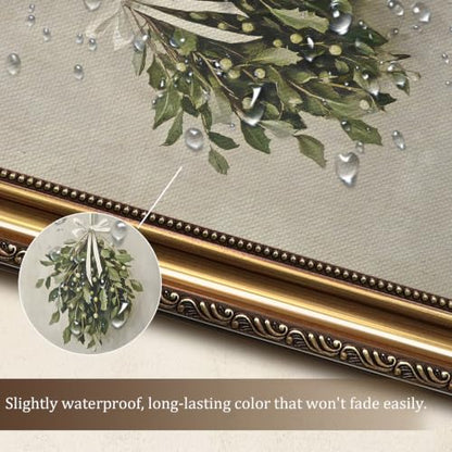 Uniro Vintage Gold Framed Wall Art - Christmas Mistletoe Oil Painting - Bunny Sketch Variation 12x9 Inches