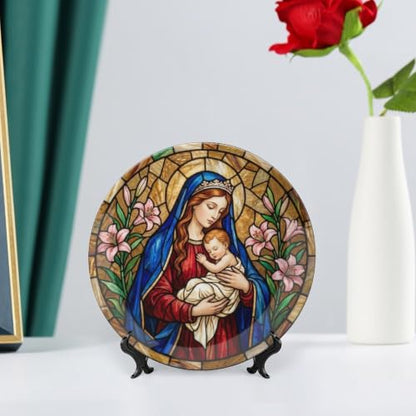 Christmas Stained Glass Decorative Plate for Display - Style 4, 6-10 Inch